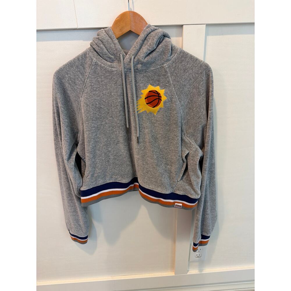 Lusso Phoenix Suns Gray Velour Feel Cropped Hoodie Women’s Large